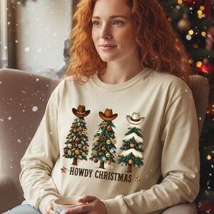 Howdy Christmas Western Tree T-shirt Rustic Design Unisex S M L XL XXL Tan